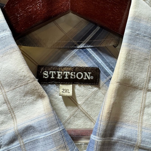 Stetson CRYSTAL PLAID BUTTON DOWN White, Blue and Tan long sleeve 2xL Men - Picture 9 of 12